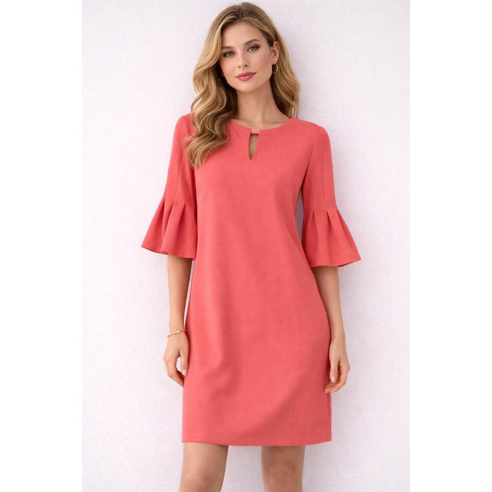 Sara Campbell Maldives Bell Sleeve Keyhole Shift Dress Coral Size 10‎